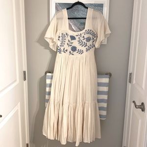 Carolina K Blue Embroidered Midi Dress